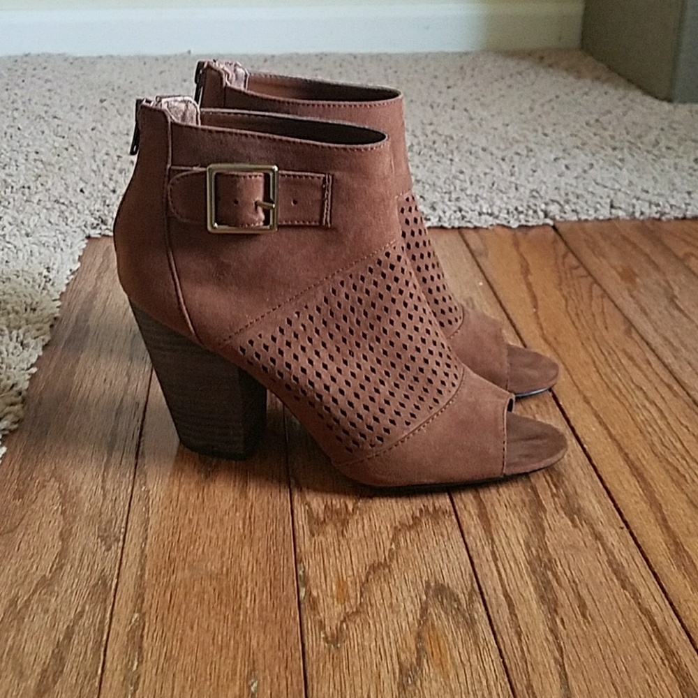 Brown open toe ankle boots